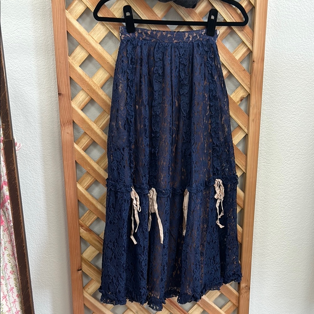 Listicle Blue Cream Smocked Midi Skirt